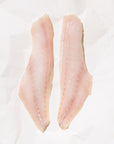 Two raw rockfish fillets on a white background