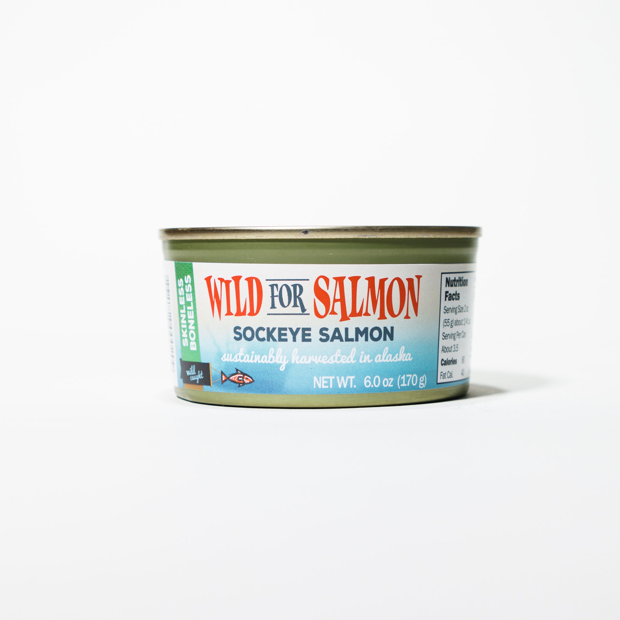 Can of Wild for Salmon sockeye salmon on a white background