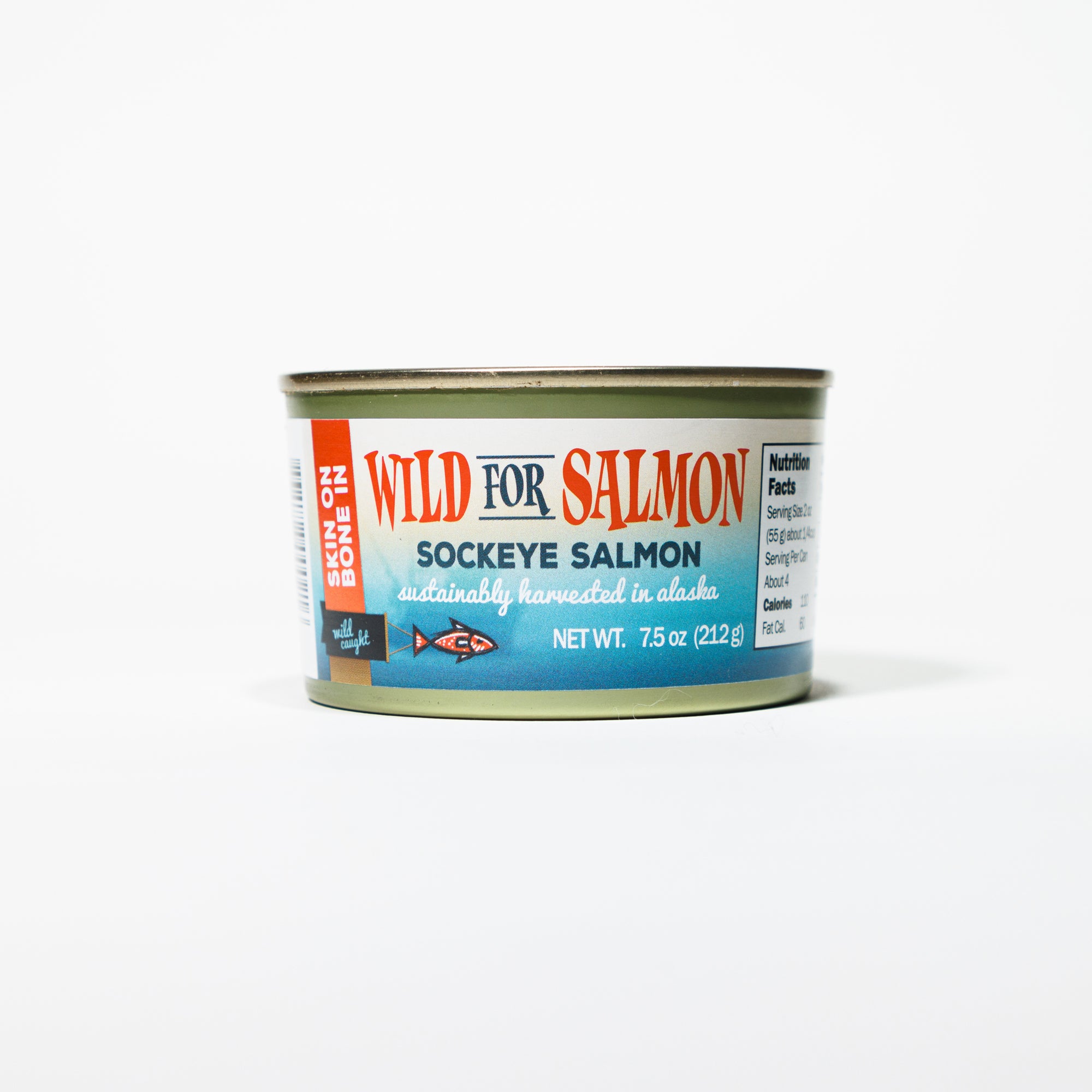 Can of Wild for Salmon sockeye salmon on a white background
