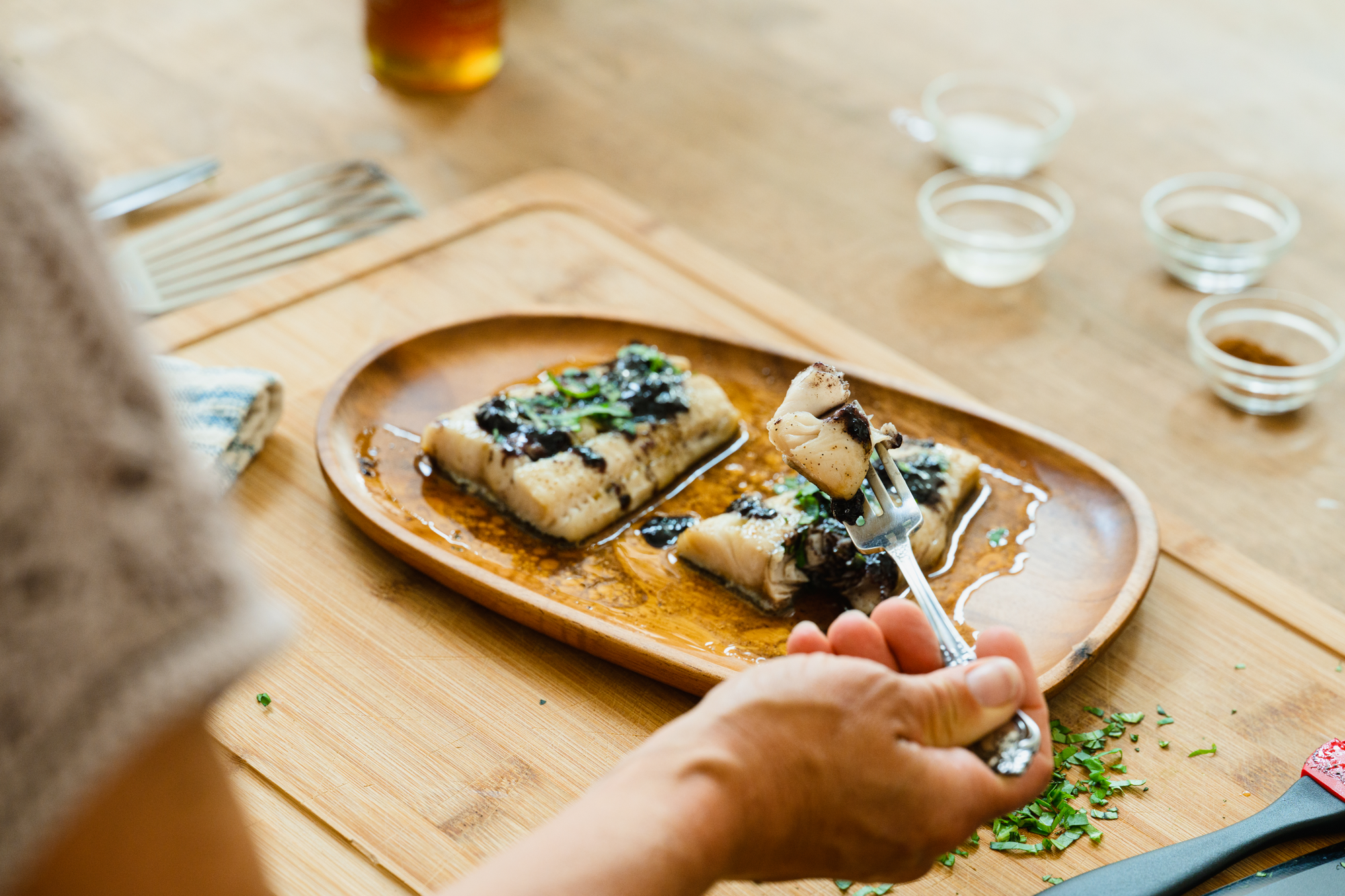 Black Cod with a Brown Butter Blueberry Basil Sauce